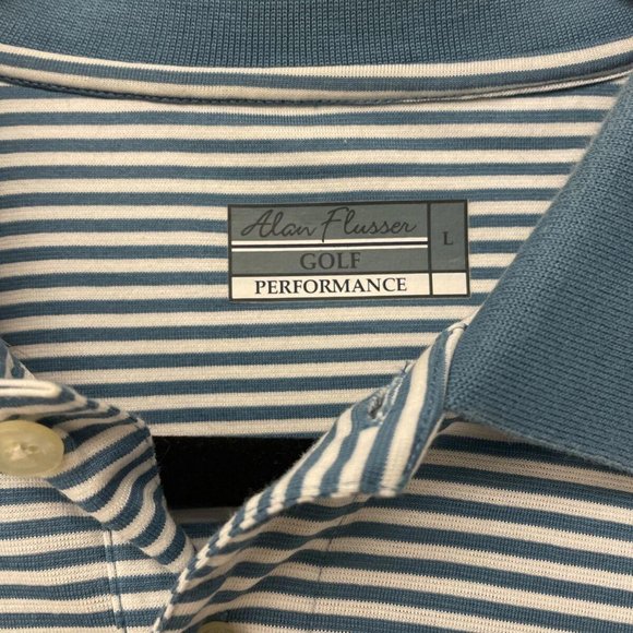Lot of 2 Allan Flusser Golf Performance Striped Button Polo Shirts. Size L. - Picture 6 of 6
